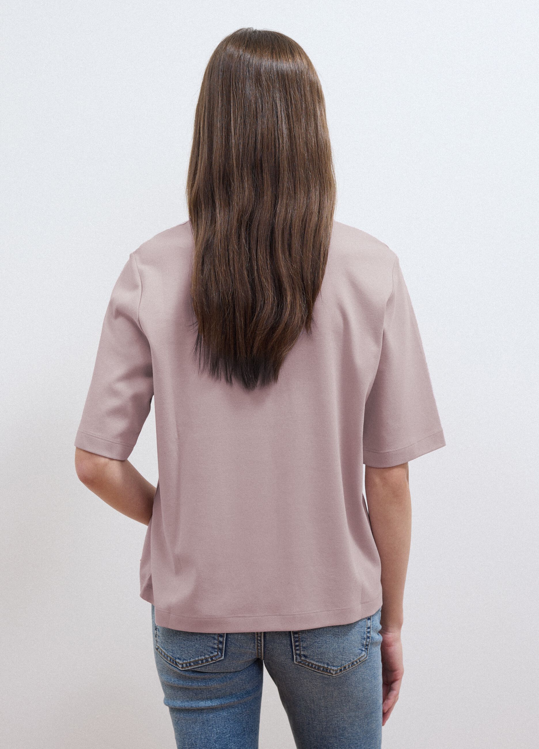 Pink boxy-fit T-shirt in cotton and viscose blend