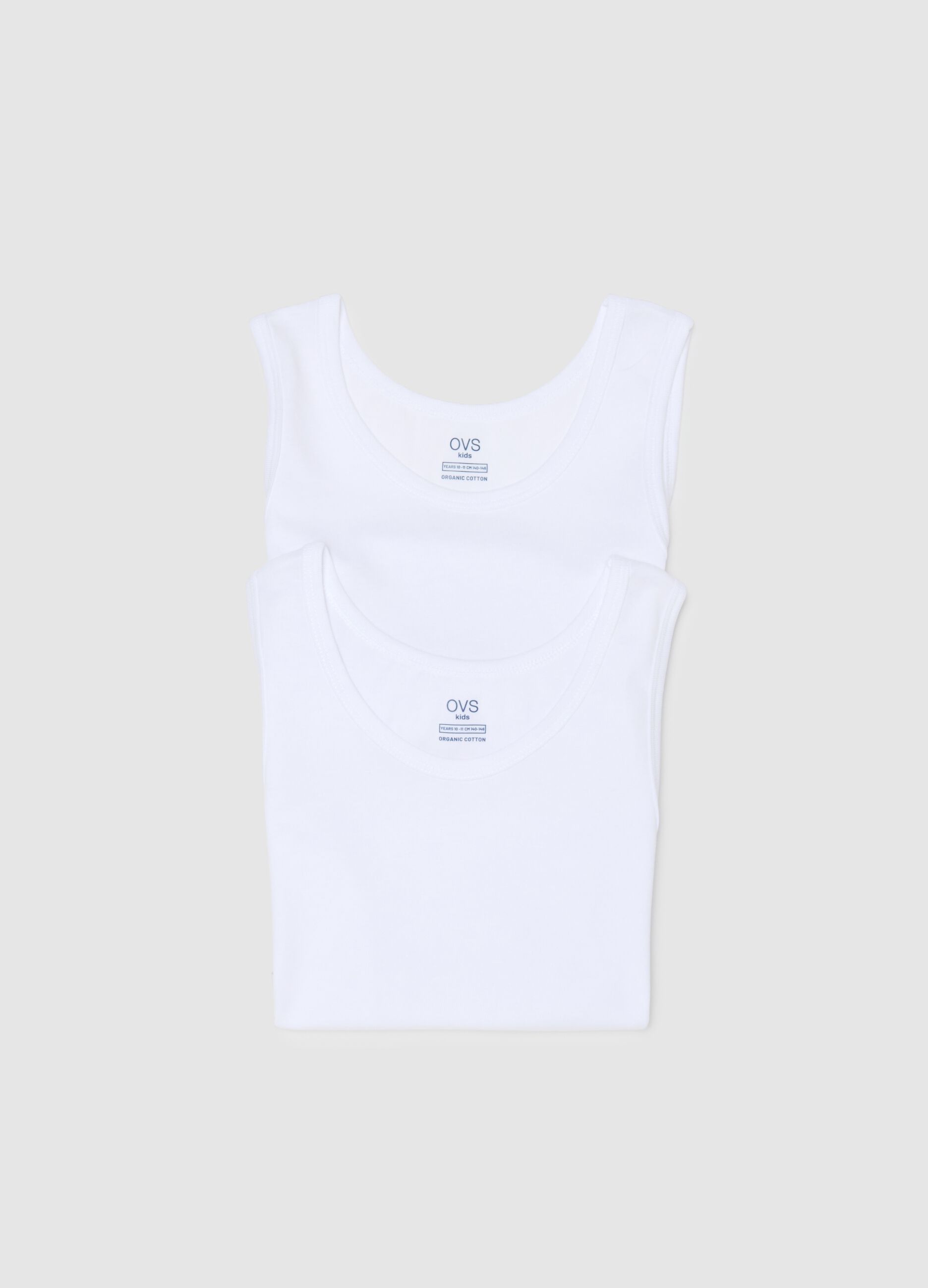 Twin pack of white cotton vests for boys, regular fit
