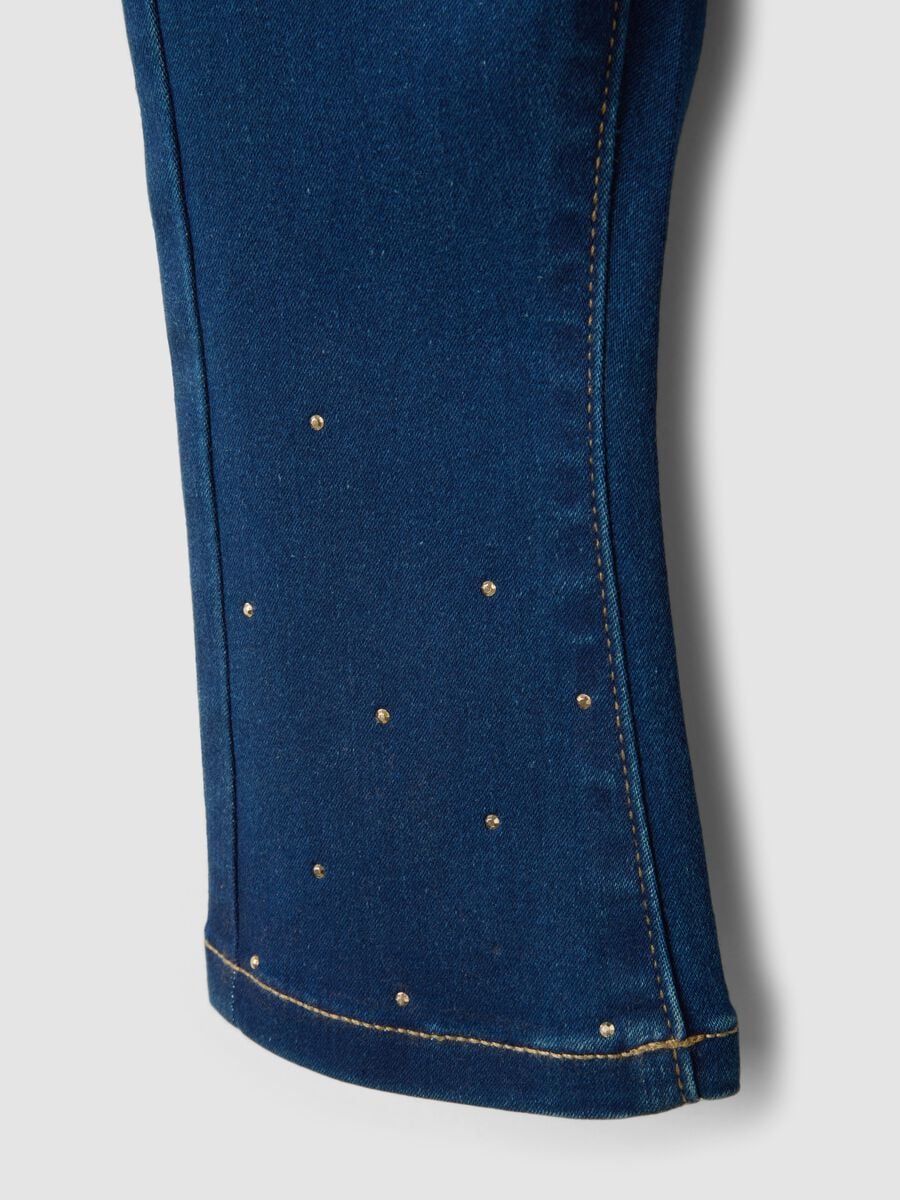 Blue flared stretch-cotton jeggings with glitter for baby girl_3