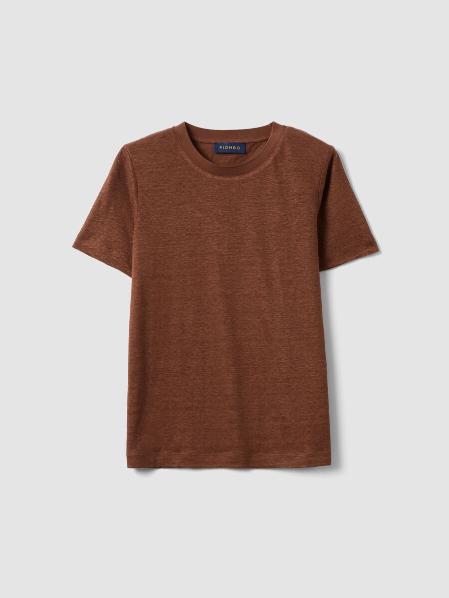 Brown pure linen short-sleeve regular-fit T-shirt_4