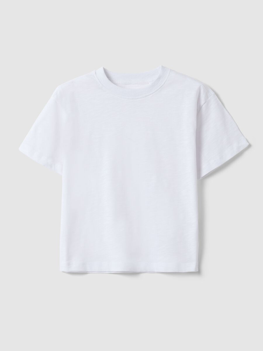 T-shirt girocollo in puro cotone bianco da bambino oversize fit_0