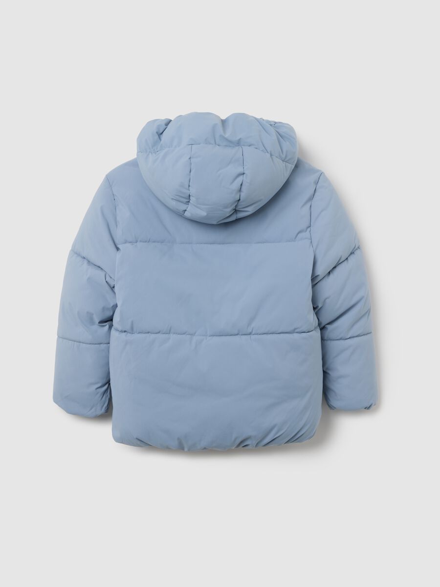 Blue padded jacket with removable hood_1