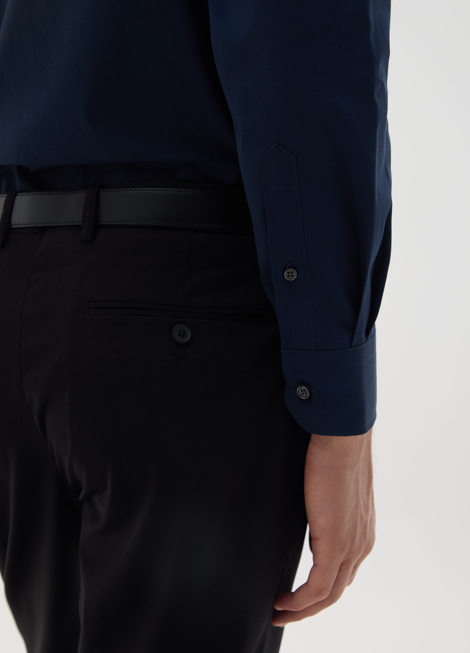 Men's blue pure cotton shirt, regular fit, easy iron