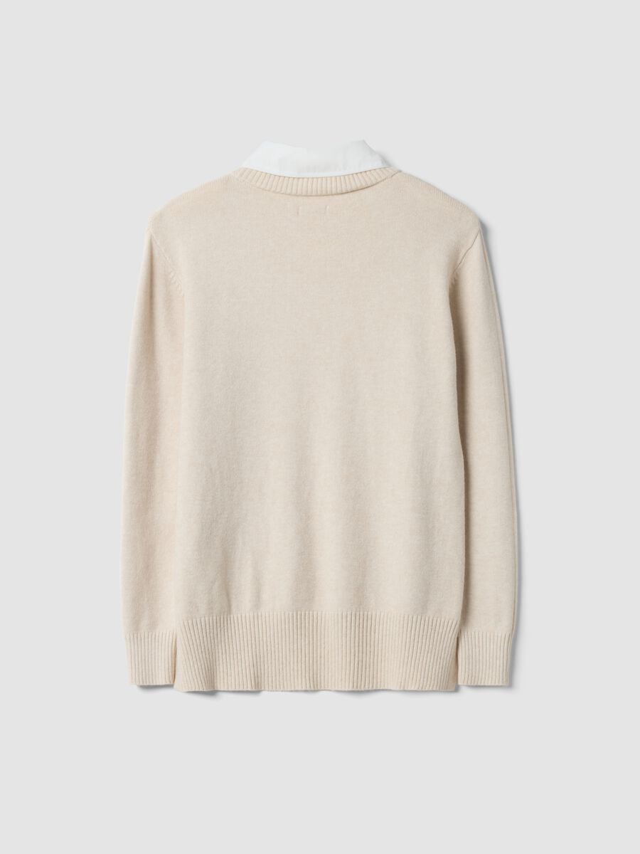 Beige viscose-blend knit top with shirt collar_2