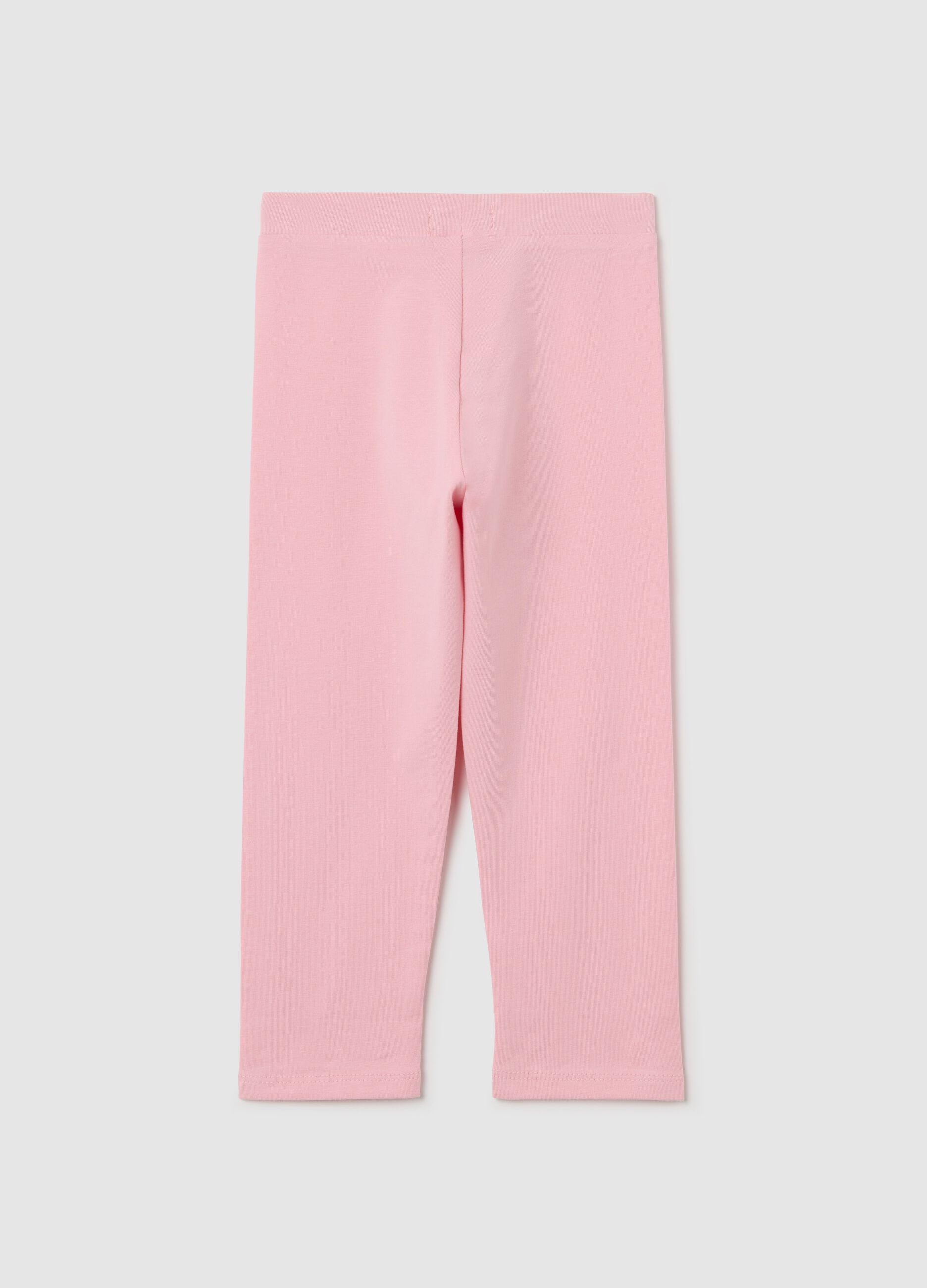 Leggings rosa a tre quarti in cotone stretch con strass