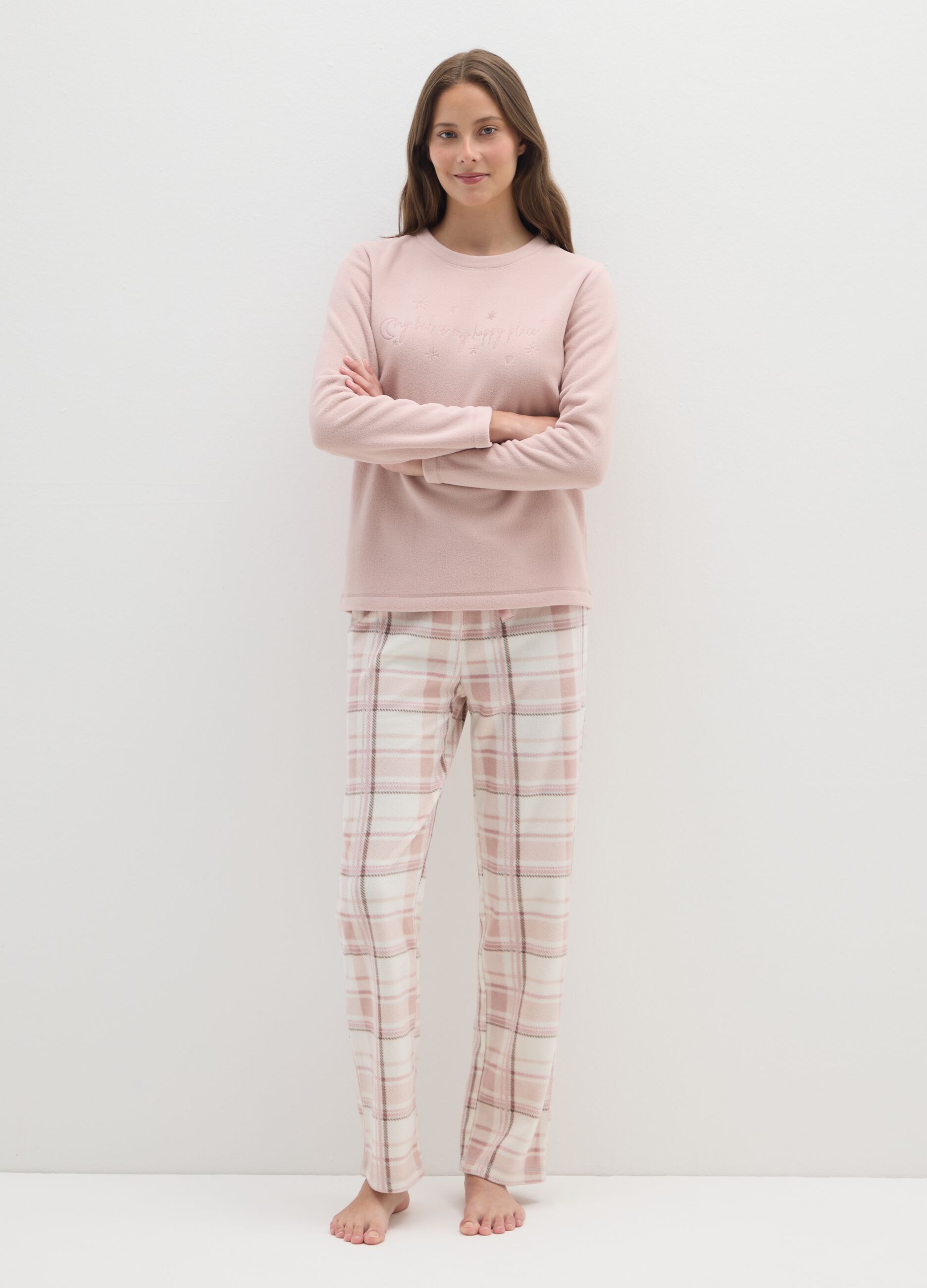 Pink fleece pyjama trousers regular fit