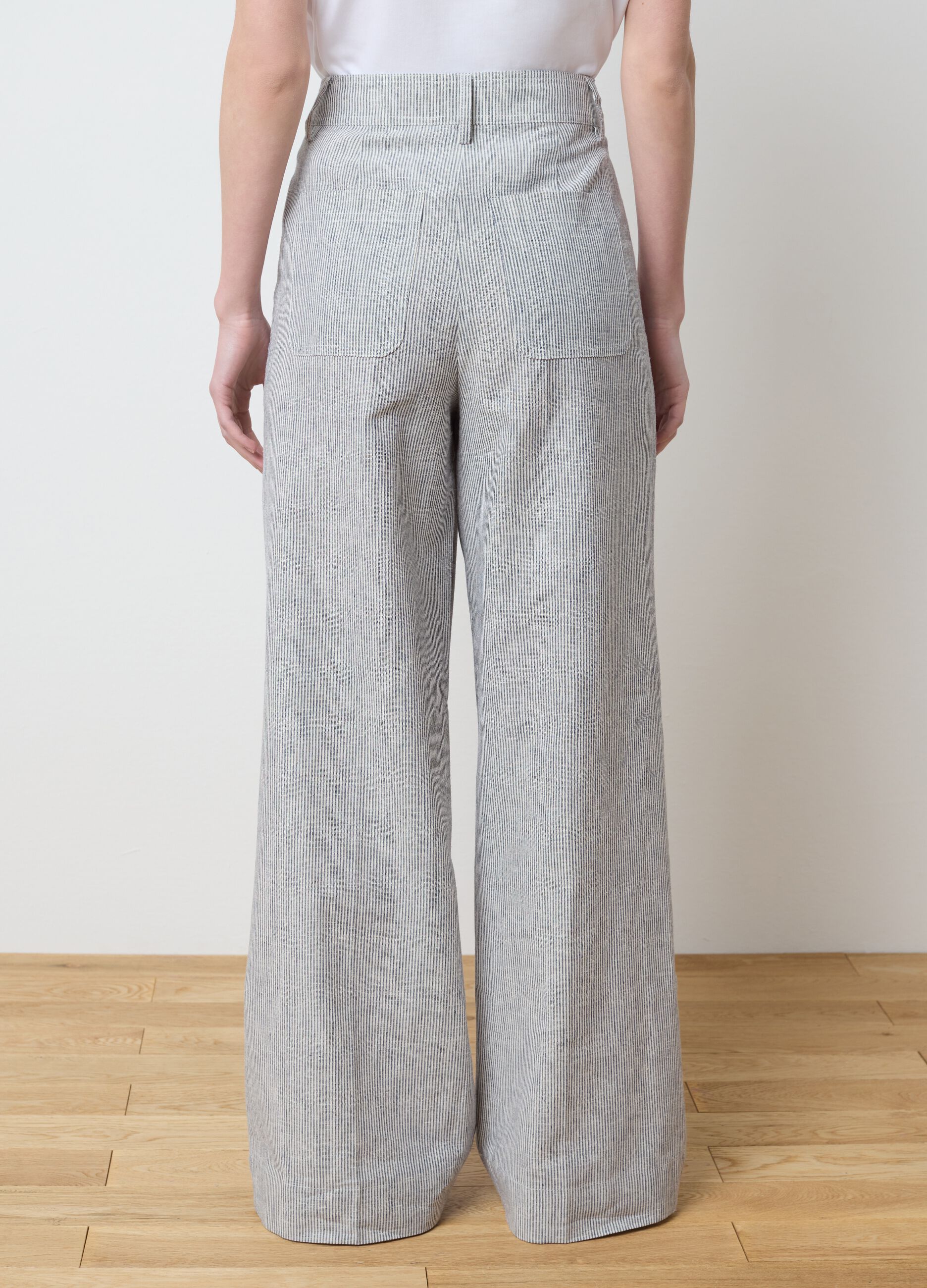 Pantaloni da donna wide leg multicolor in cotone e lino