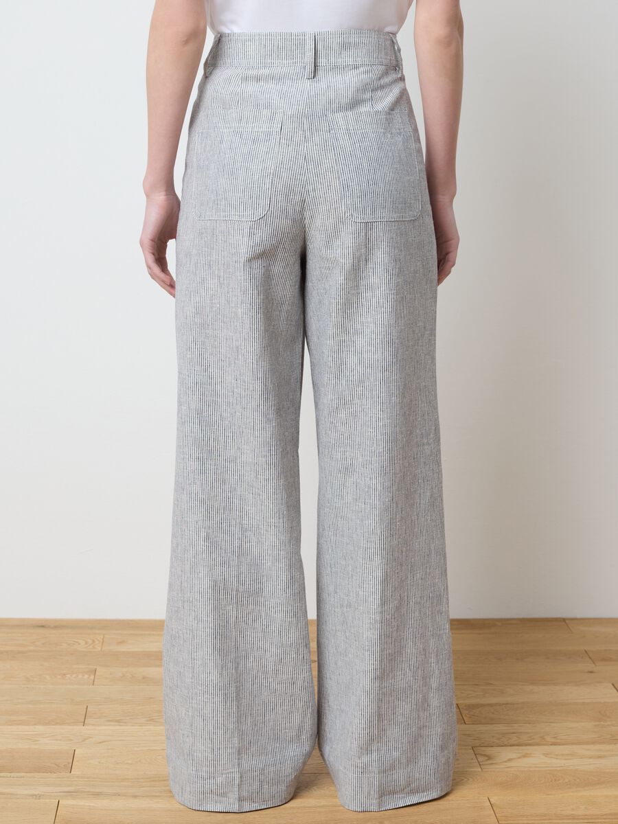 Women's multicoloured wide-leg trousers in cotton and linen_2