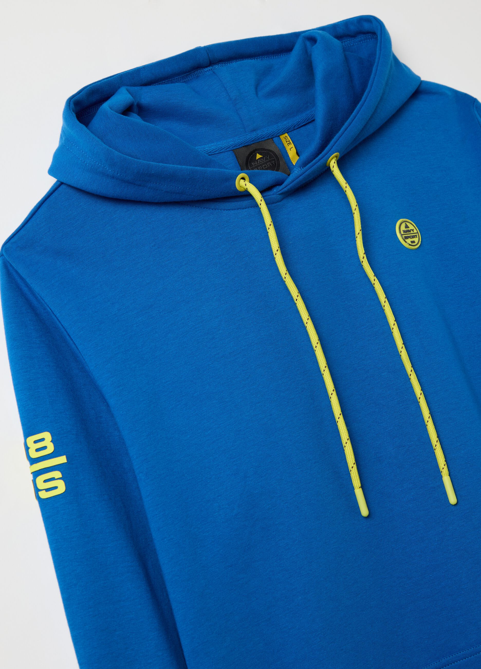 Blue sweatshirt with hood and logo