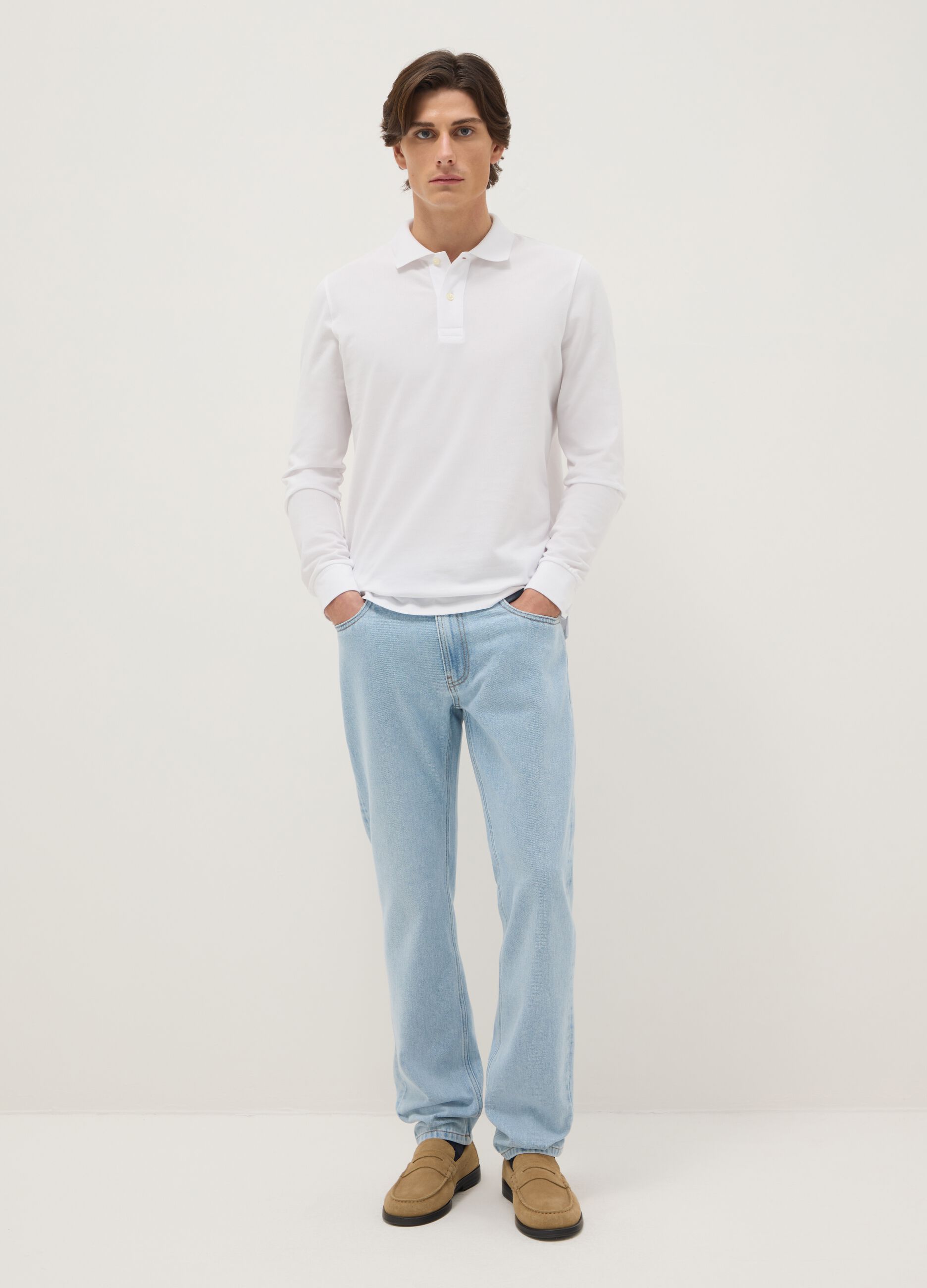 Slim fit blue cotton blend jeans