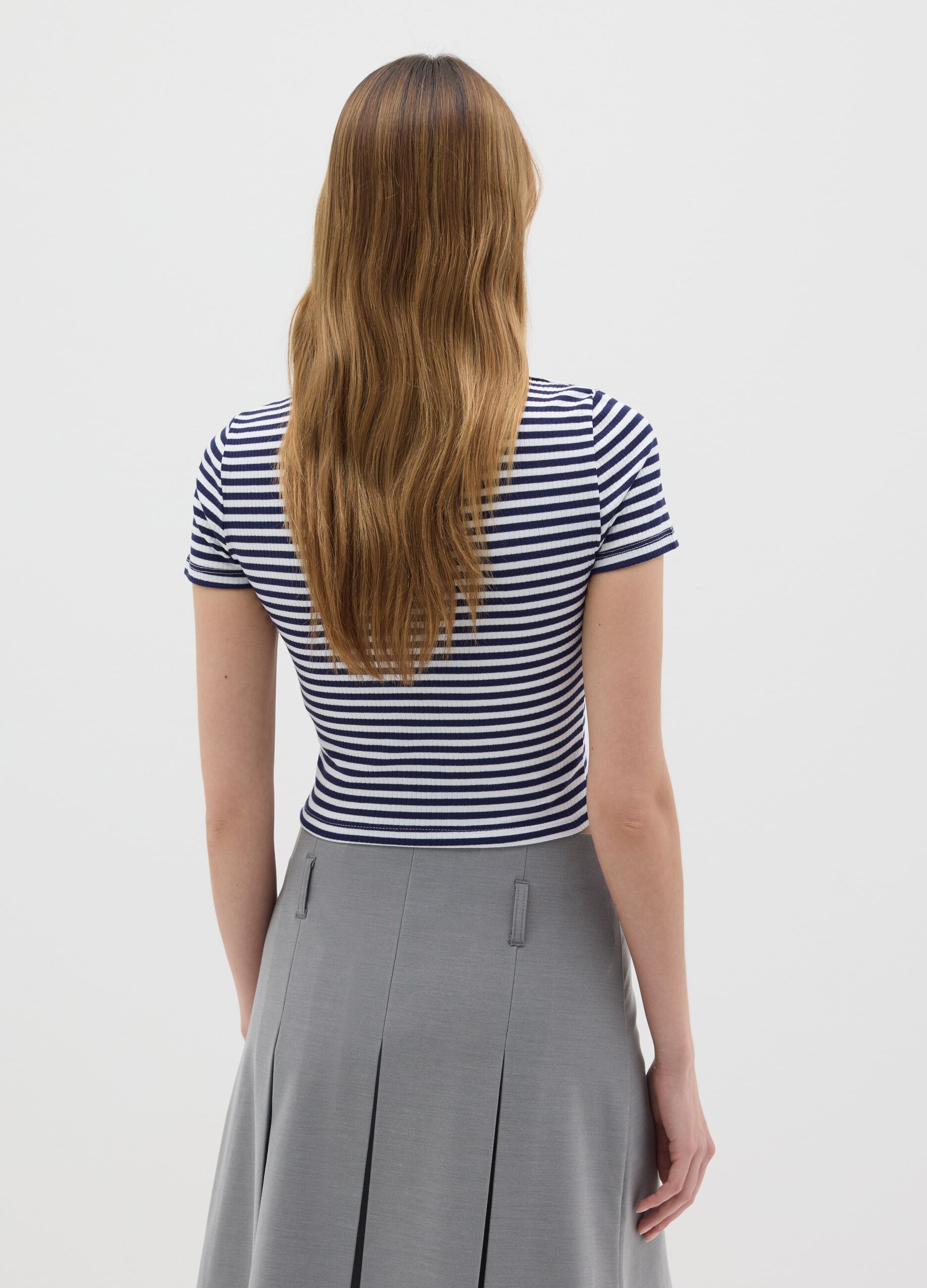 T-shirt da donna in cotone elasticizzato multicolor fitted