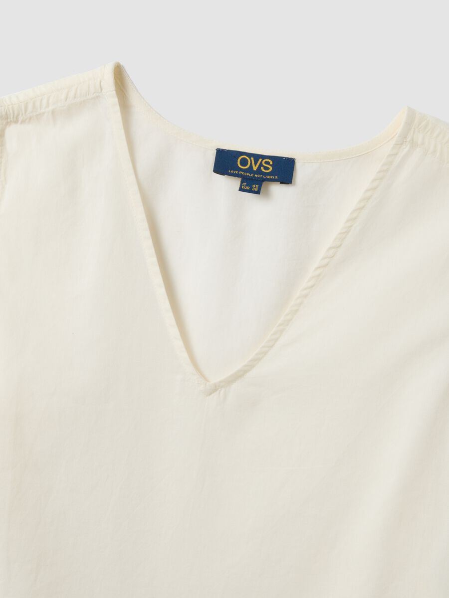 White pure cotton V-neck blouse_1