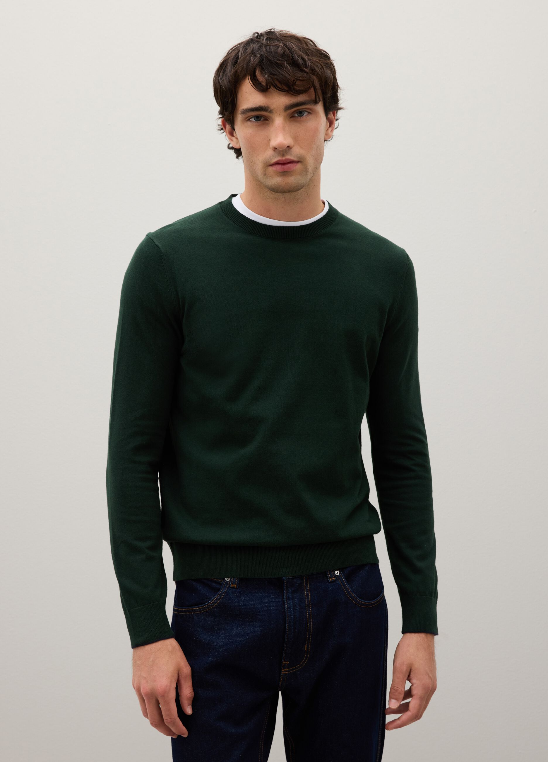 Green Sweater in Cotton and Polyamide Blend