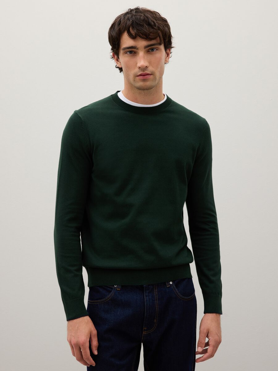 Maglione verde in misto cotone e poliammide_0