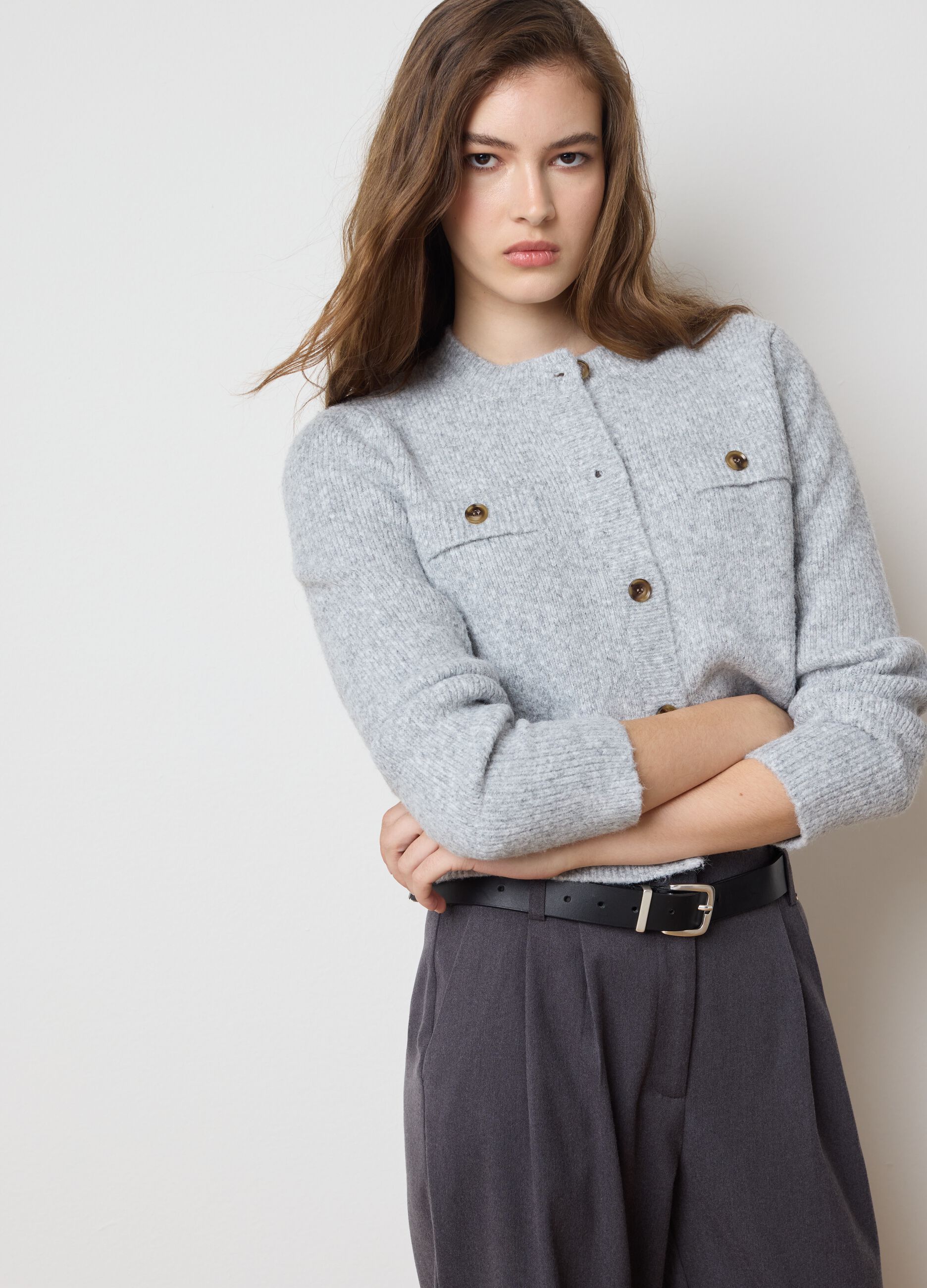 Grey wool blend cardigan