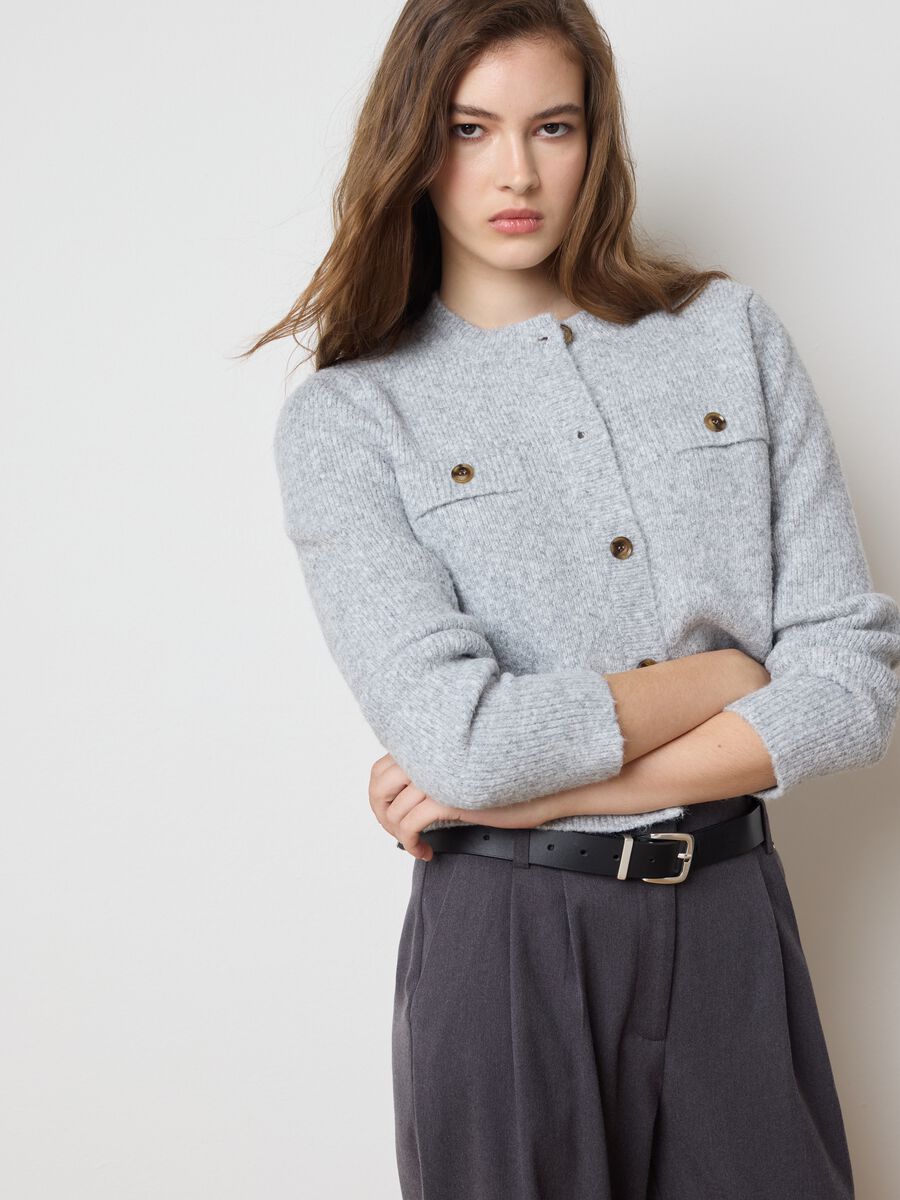 Grey wool blend cardigan_0
