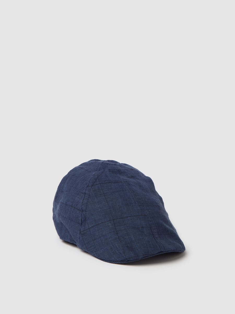 Linen flat cap with check pattern_0
