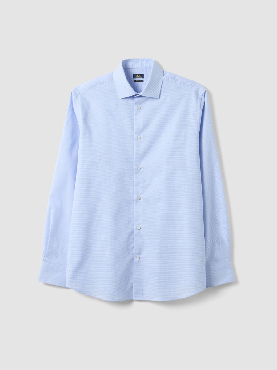 Camicia in puro cotone azzurra con microquadri regular fit easy iron_4