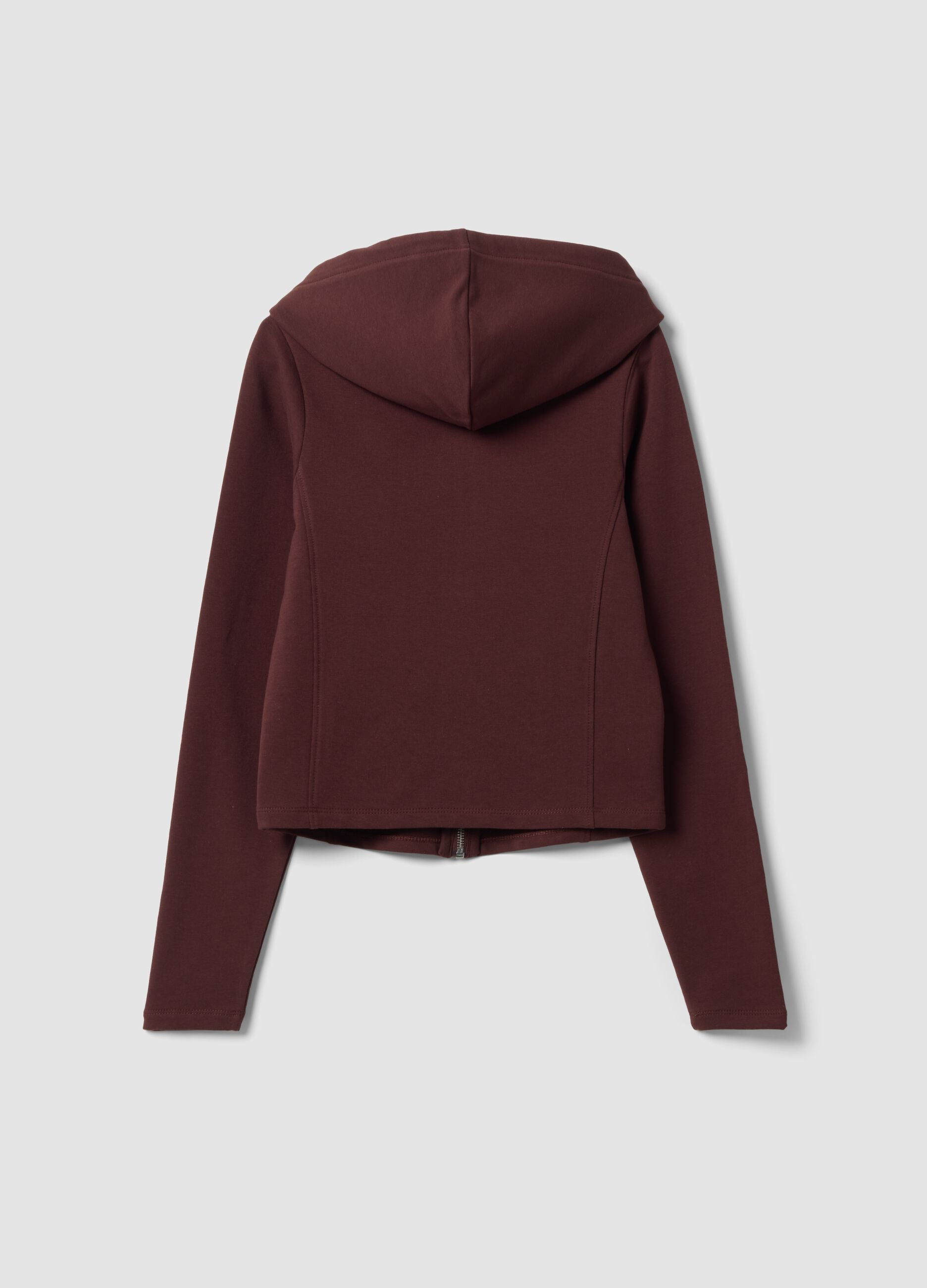 Brown full-zip hoodie in pure cotton with fitted cut