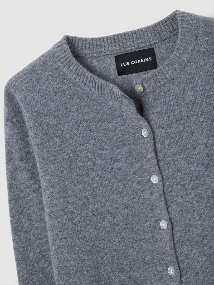Grey crew neck cardigan in pure wool regular fit_5