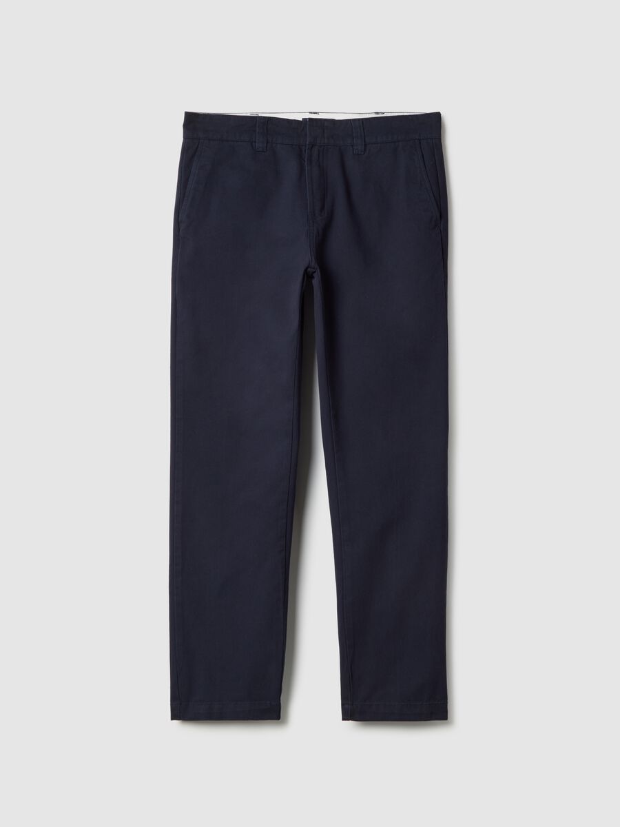 Pantaloni chino dritti in puro cotone twill blu regular fit_4