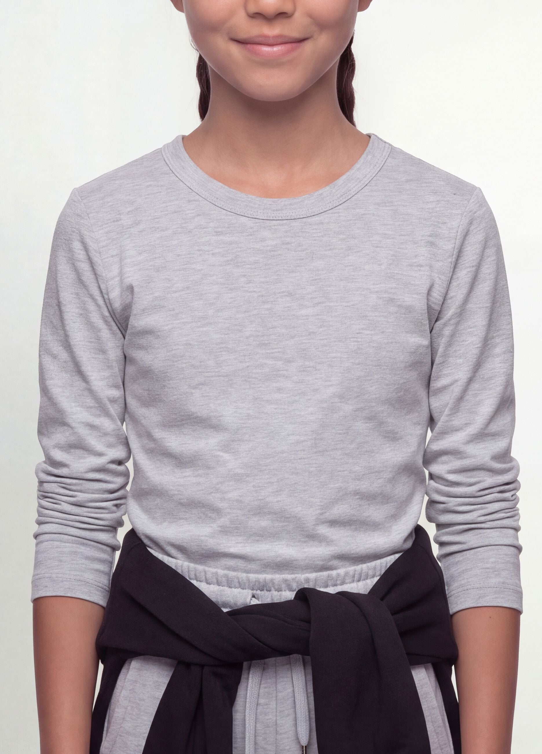 Grey organic cotton and stretch viscose T-shirt with ribbed neckline for girls