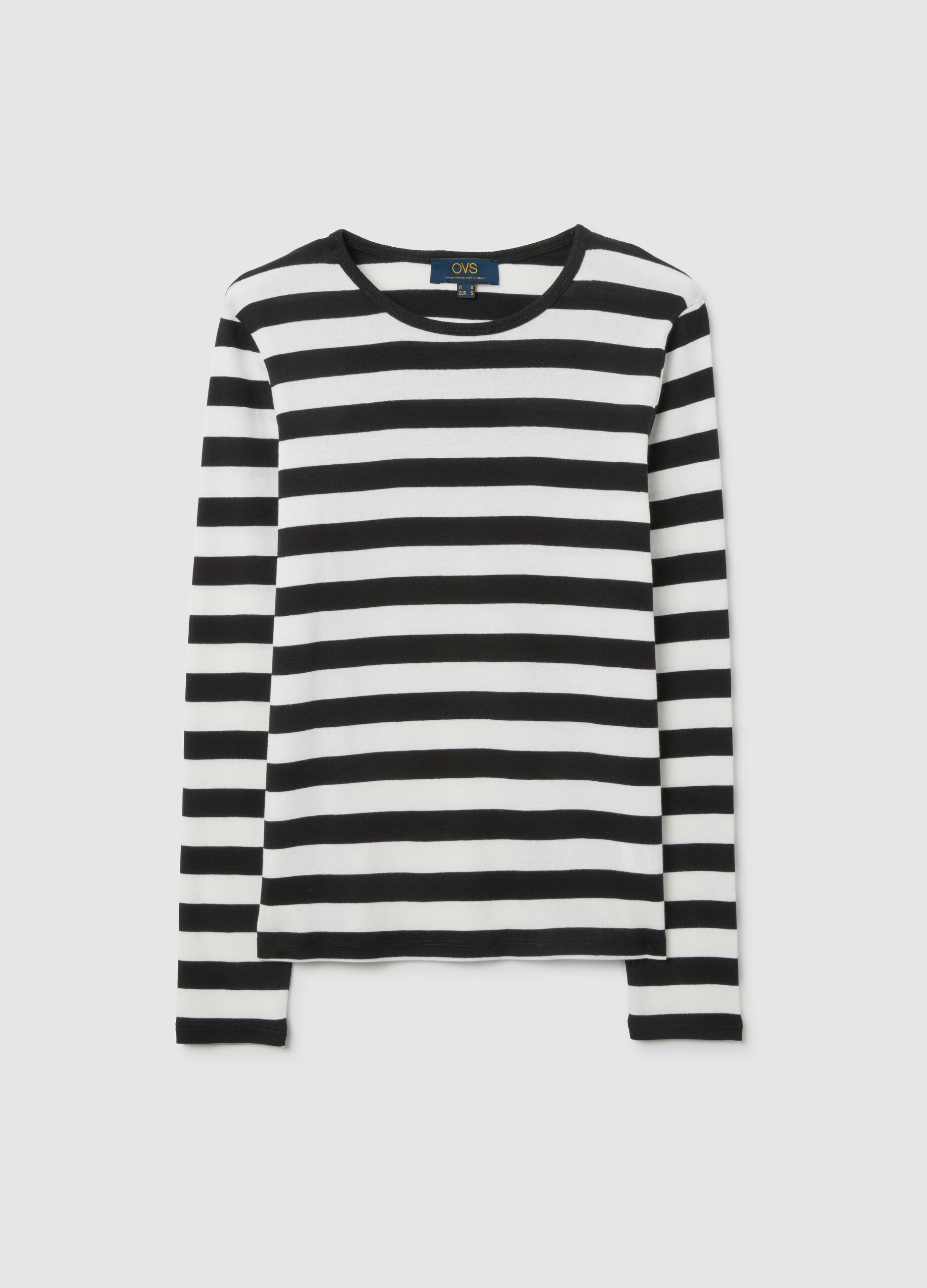 Long Sleeve White and Black Striped T-Shirt