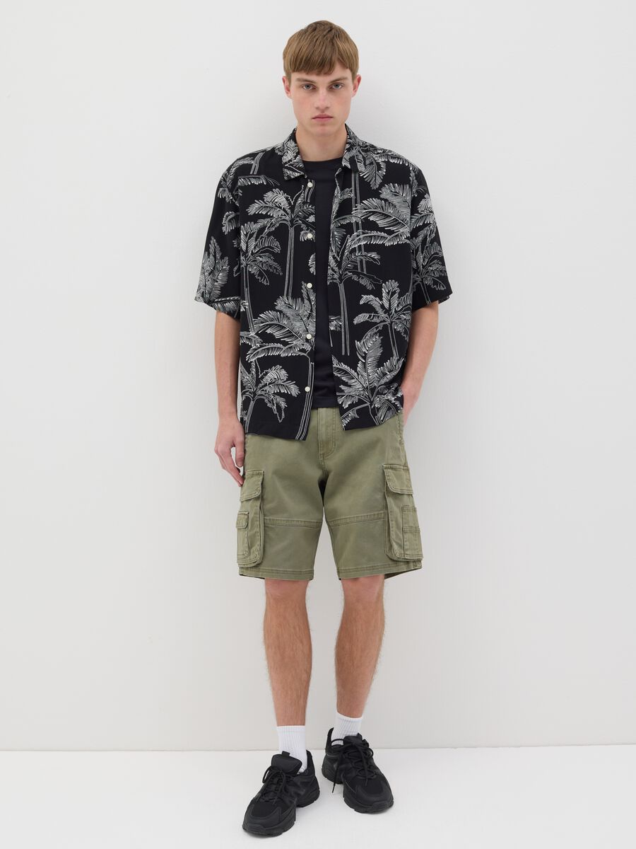 Short sleeve viscose palm print shirt_1