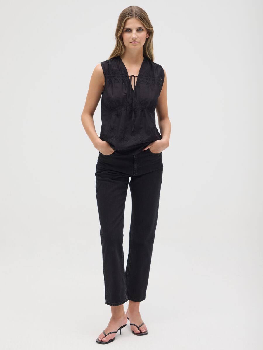 Women's black pure cotton blouse regular fit_1