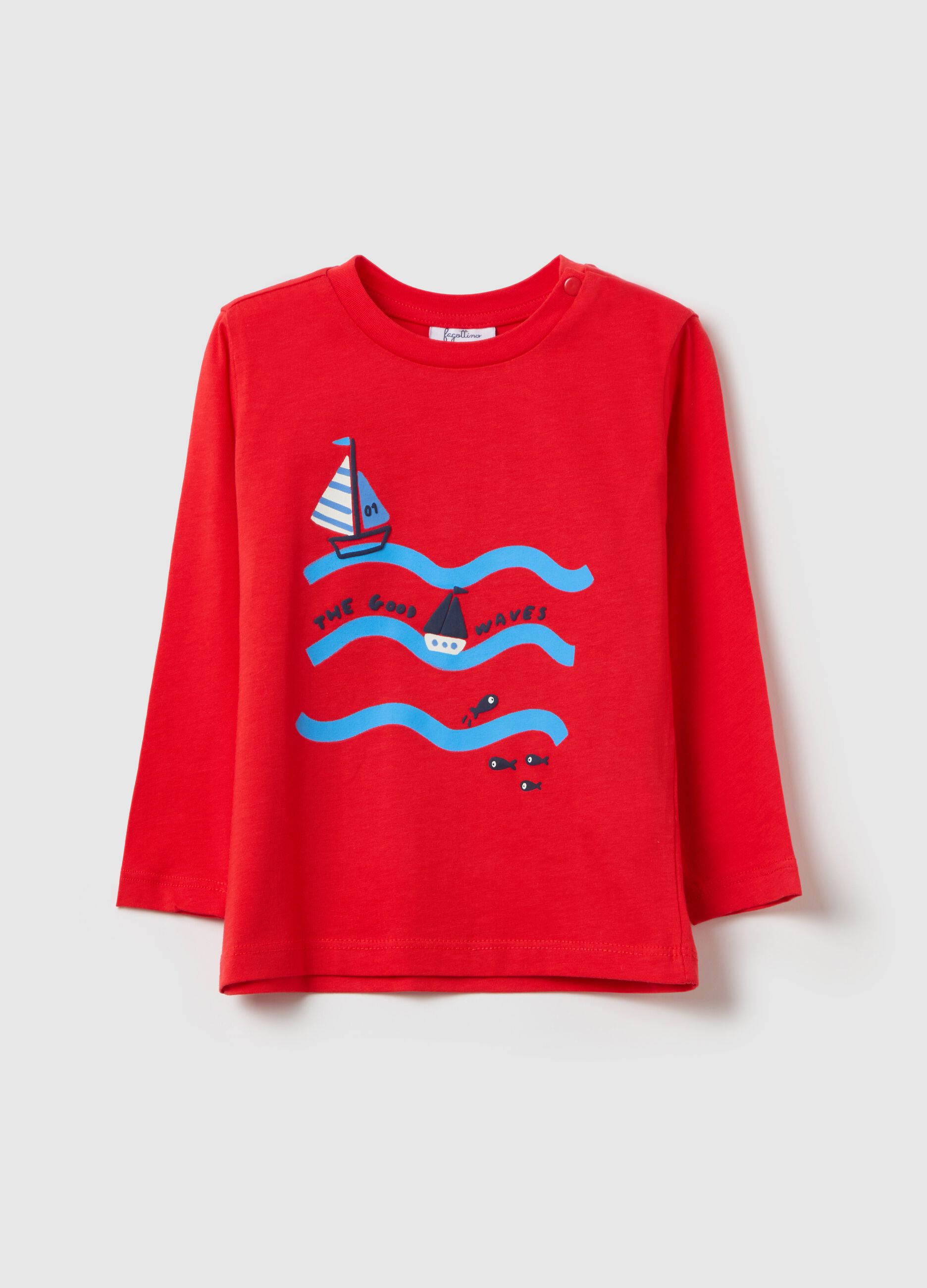 Cotton T-shirt with print and long sleeves