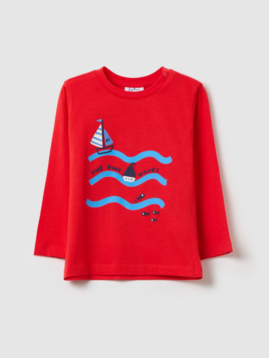 Cotton T-shirt with print and long sleeves_0