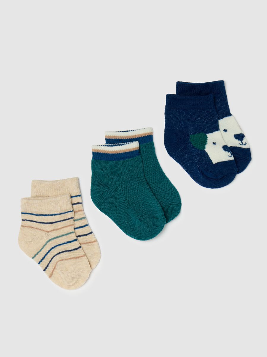 Three-pair pack stretch short socks with stripes and puppy_0
