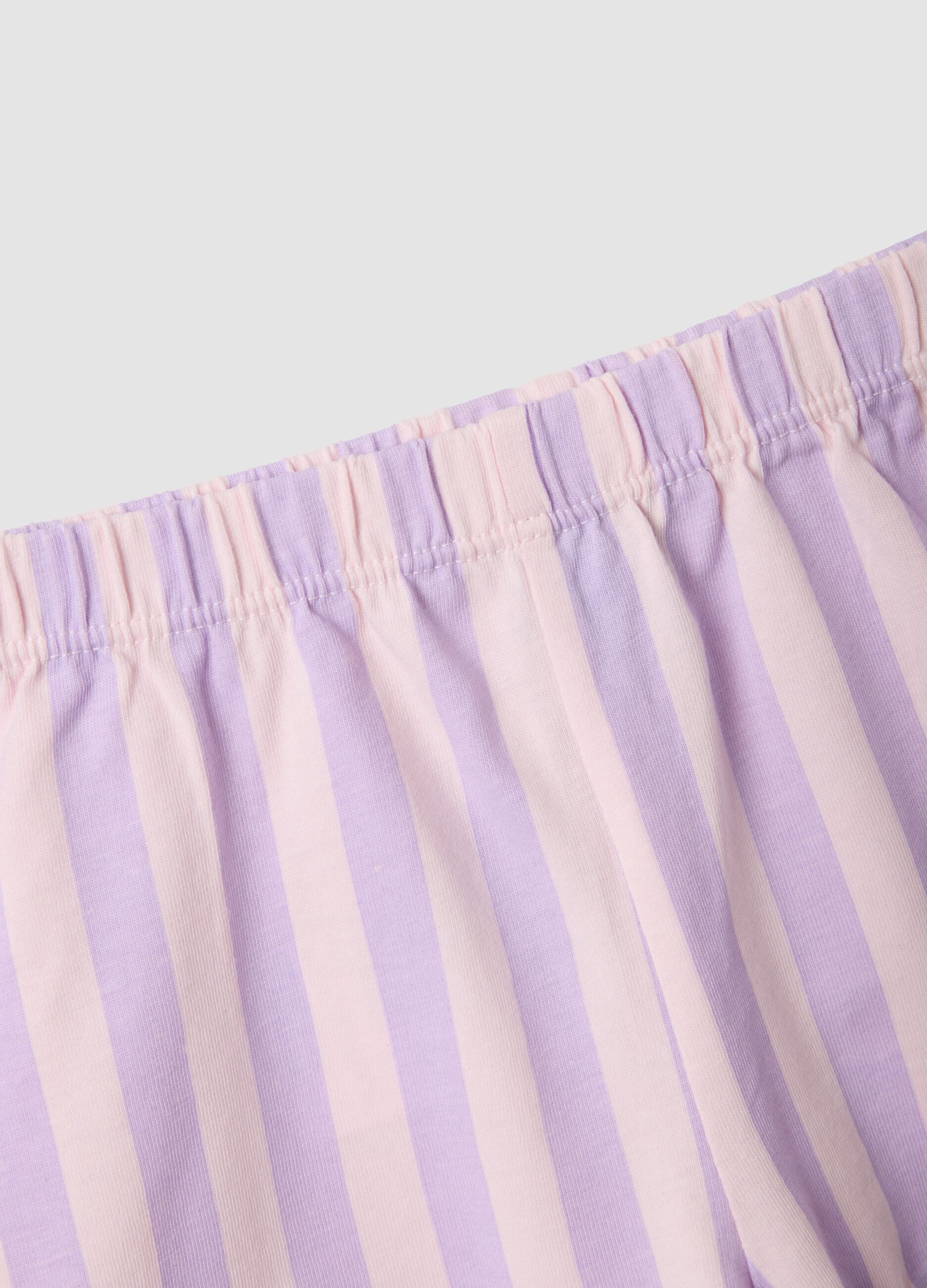 Pink organic cotton pyjama set with striped shorts