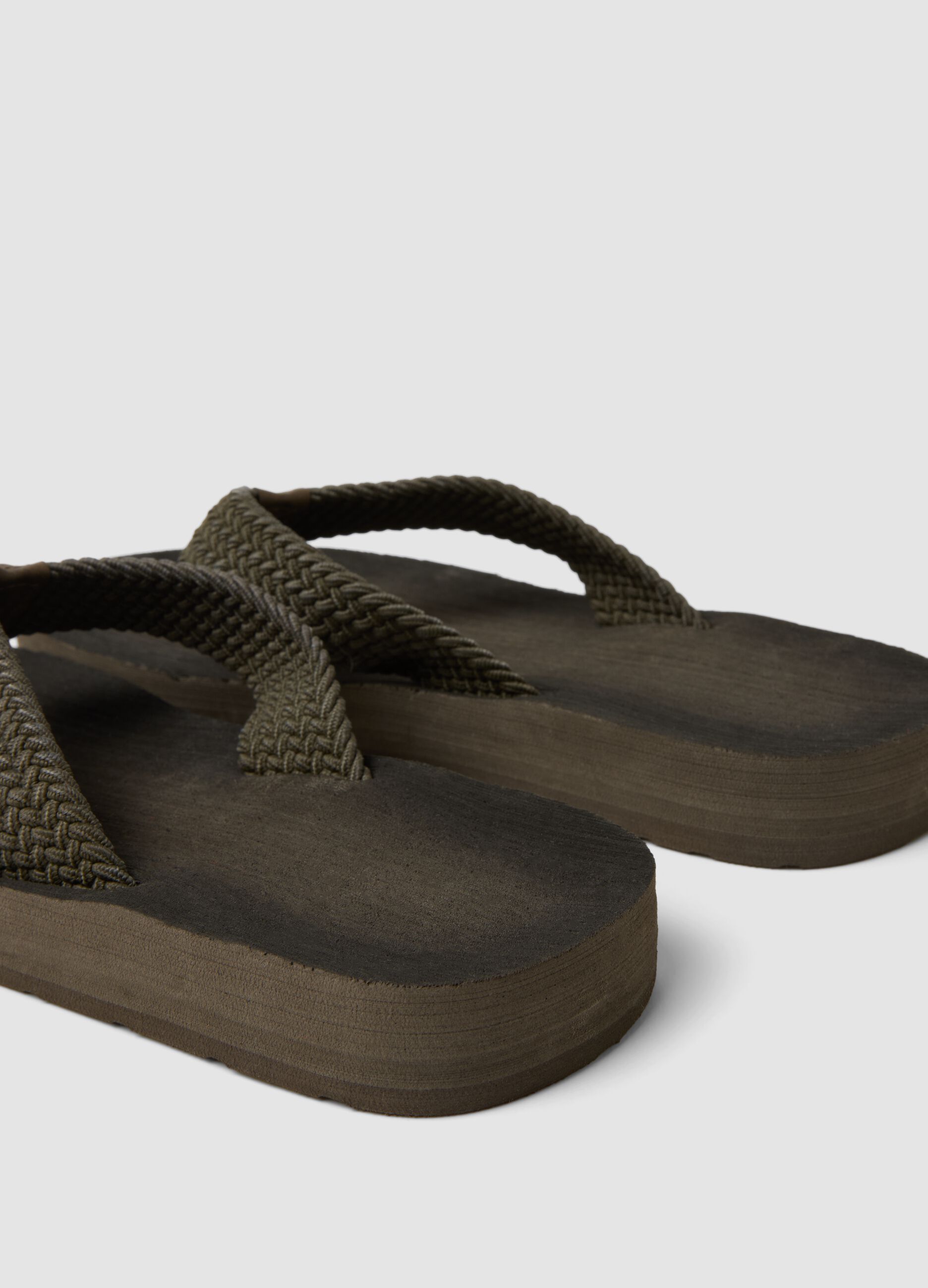 Green braided-strap flip-flops