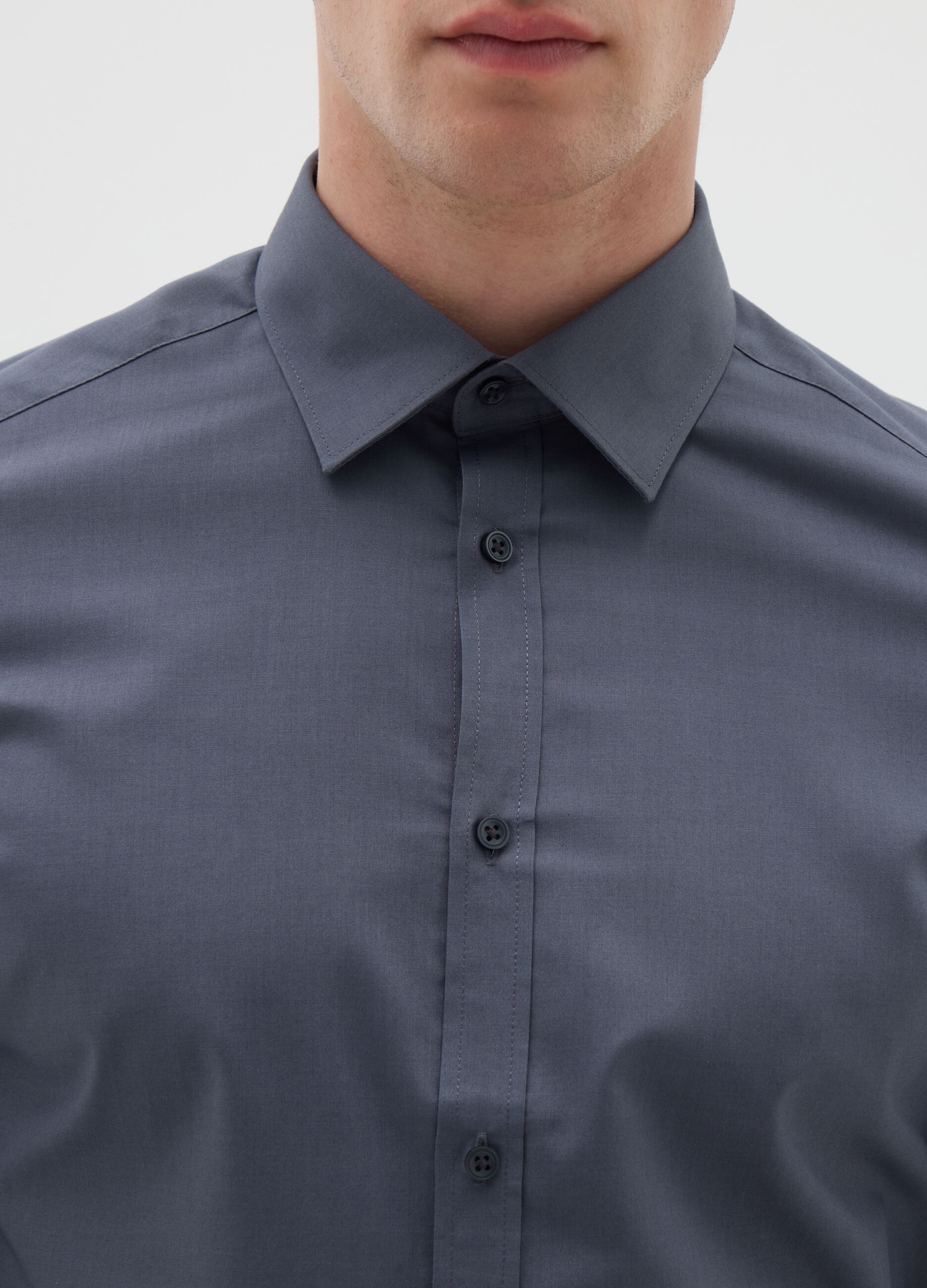 Men's Grey Cotton Blend Slim Fit Shirt