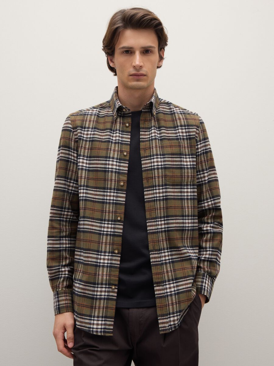 Long sleeve multicolour shirt in pure cotton regular fit with checks_0