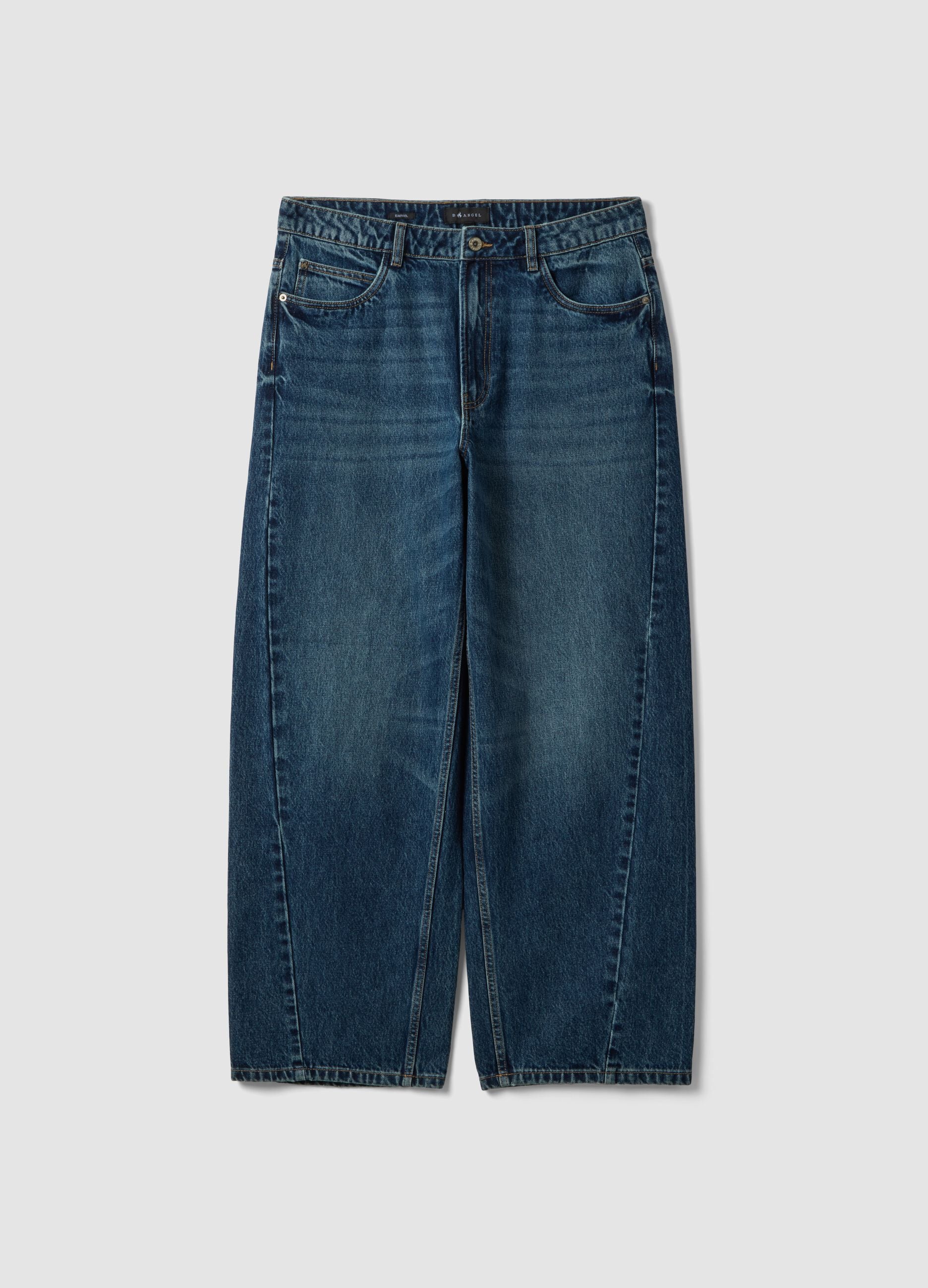 Blue denim barrel jeans in pure cotton