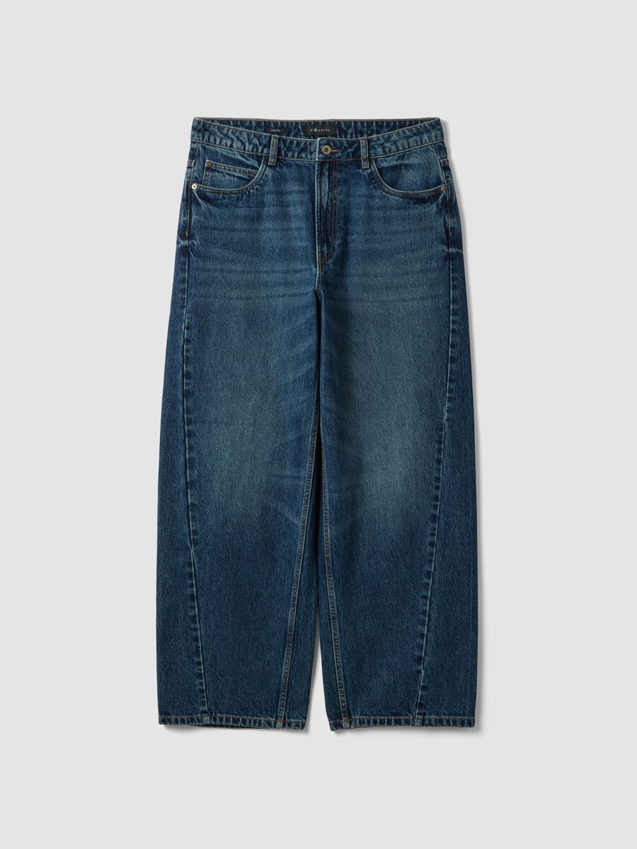 Jeans denim blu barrel in puro cotone_0