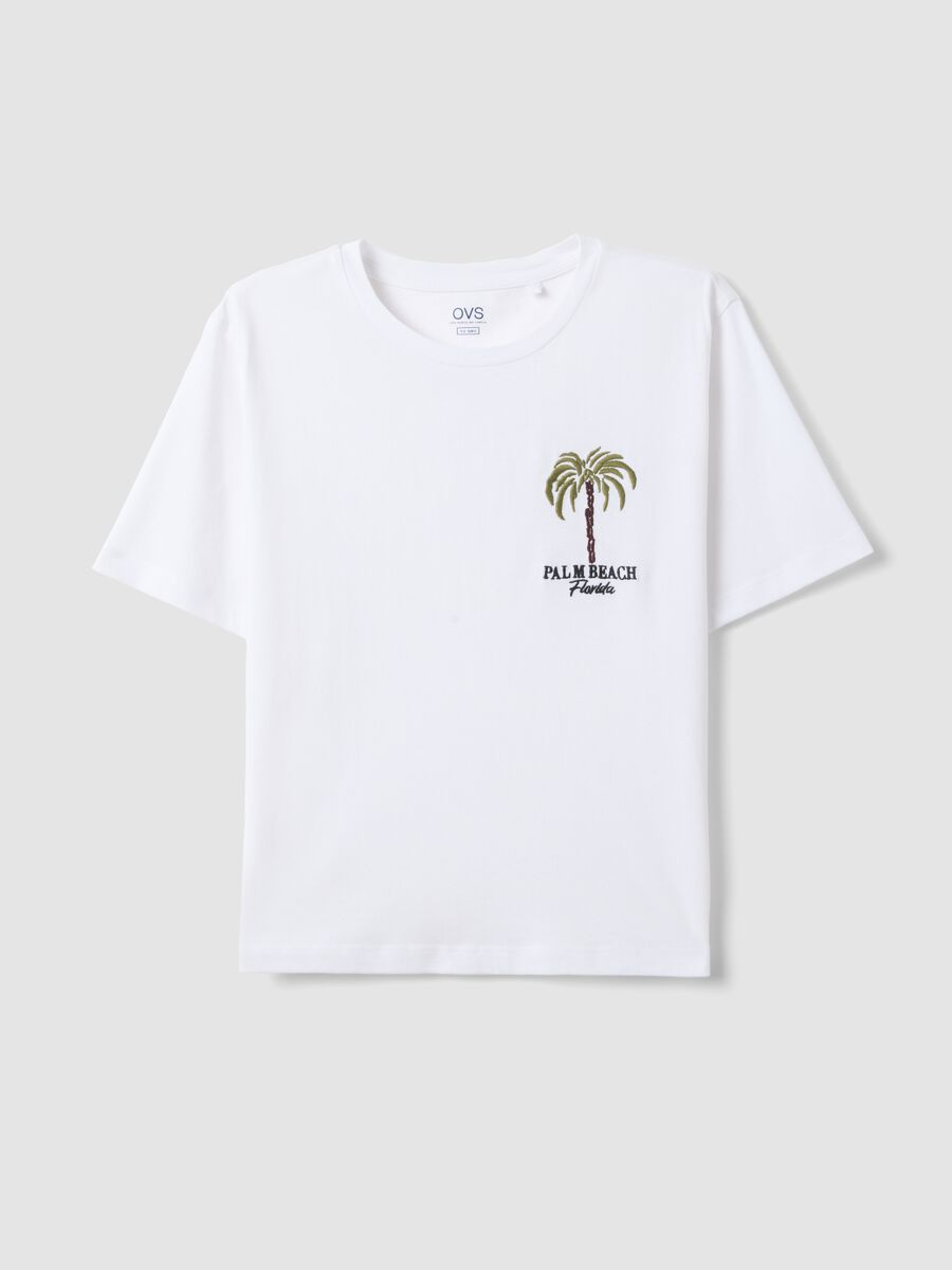 White pure cotton regular fit t-shirt with palm embroidery_4