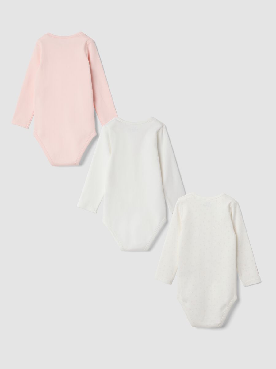 Tripack di body in puro cotone organico con stampa e girocollo per neonata_1