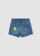 Blue pure cotton girls&rsquo; denim shorts, wide leg with embroidery_1