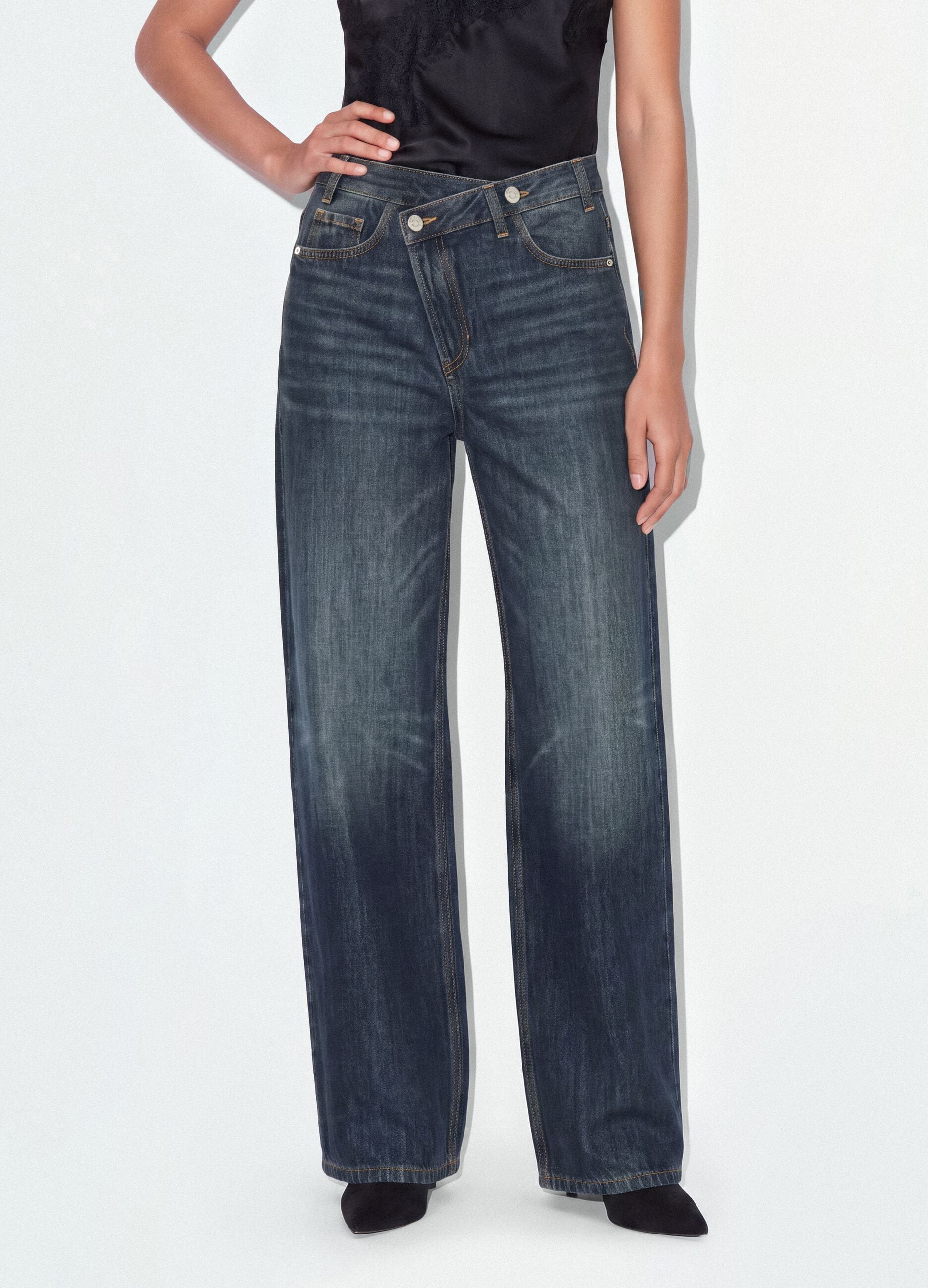 Grey pure cotton denim skater-fit jeans