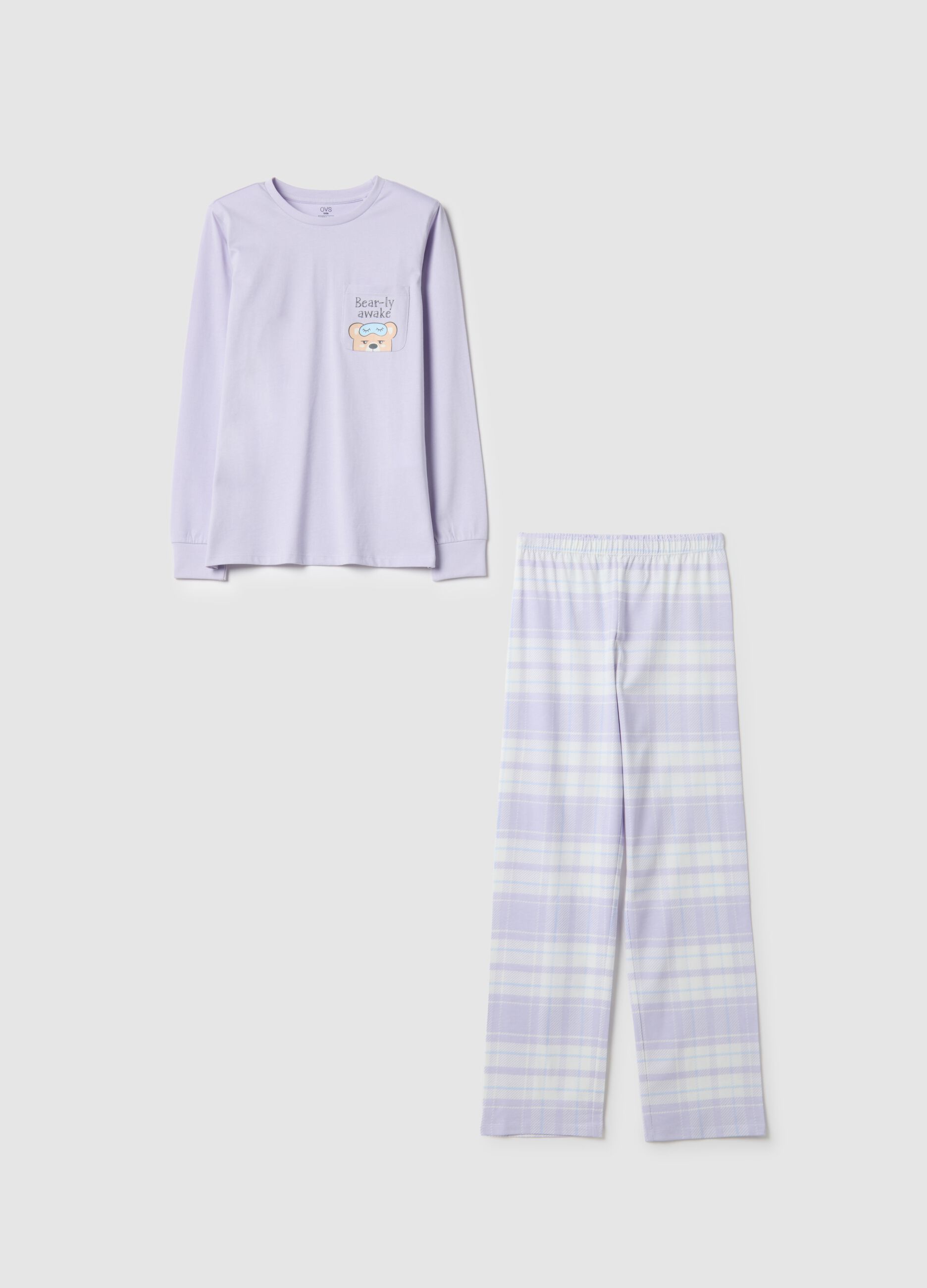 Girls' multicolour check regular fit pure cotton pyjamas