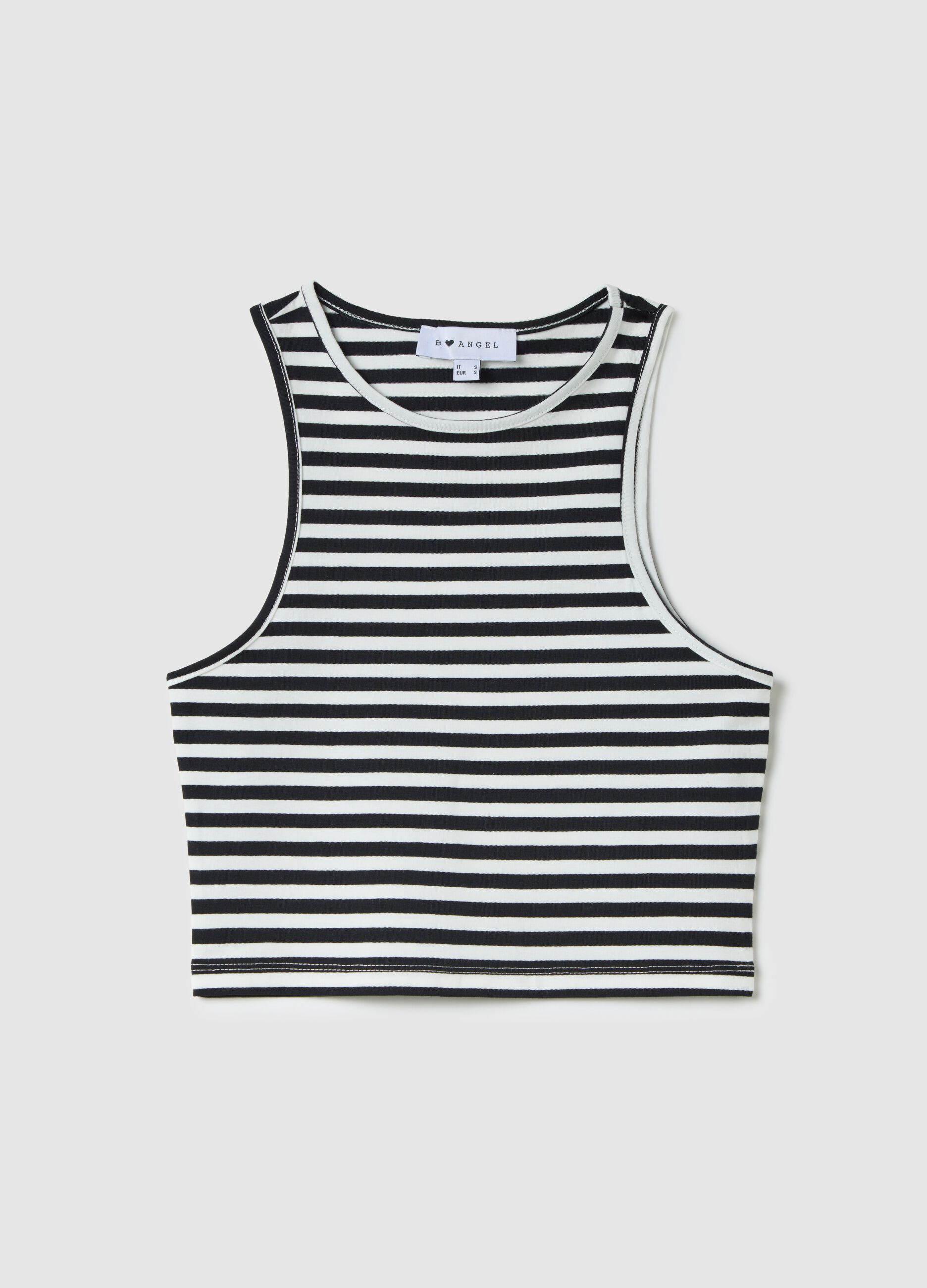 Women’s multicoloured short fitted top in stretch cotton