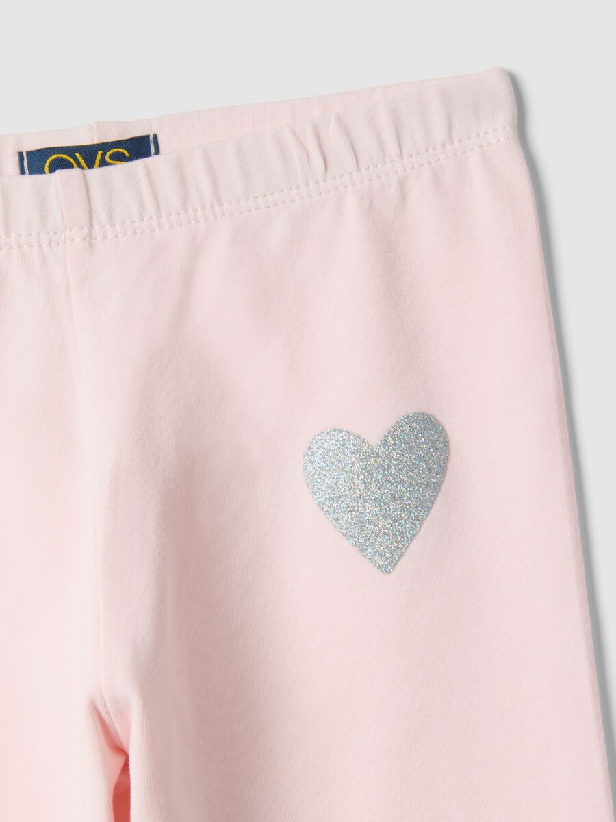 Girls' pink elasticated cotton leggings slim fit with heart_2