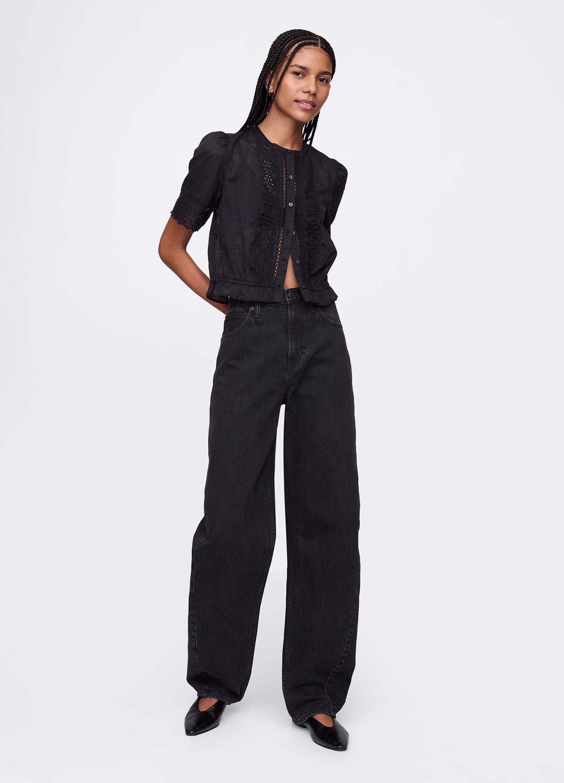 Black blouse with embroidery in cotton