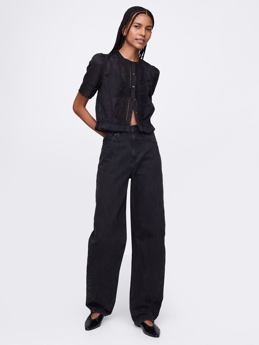 Blusa nera ricamata in cotone_1