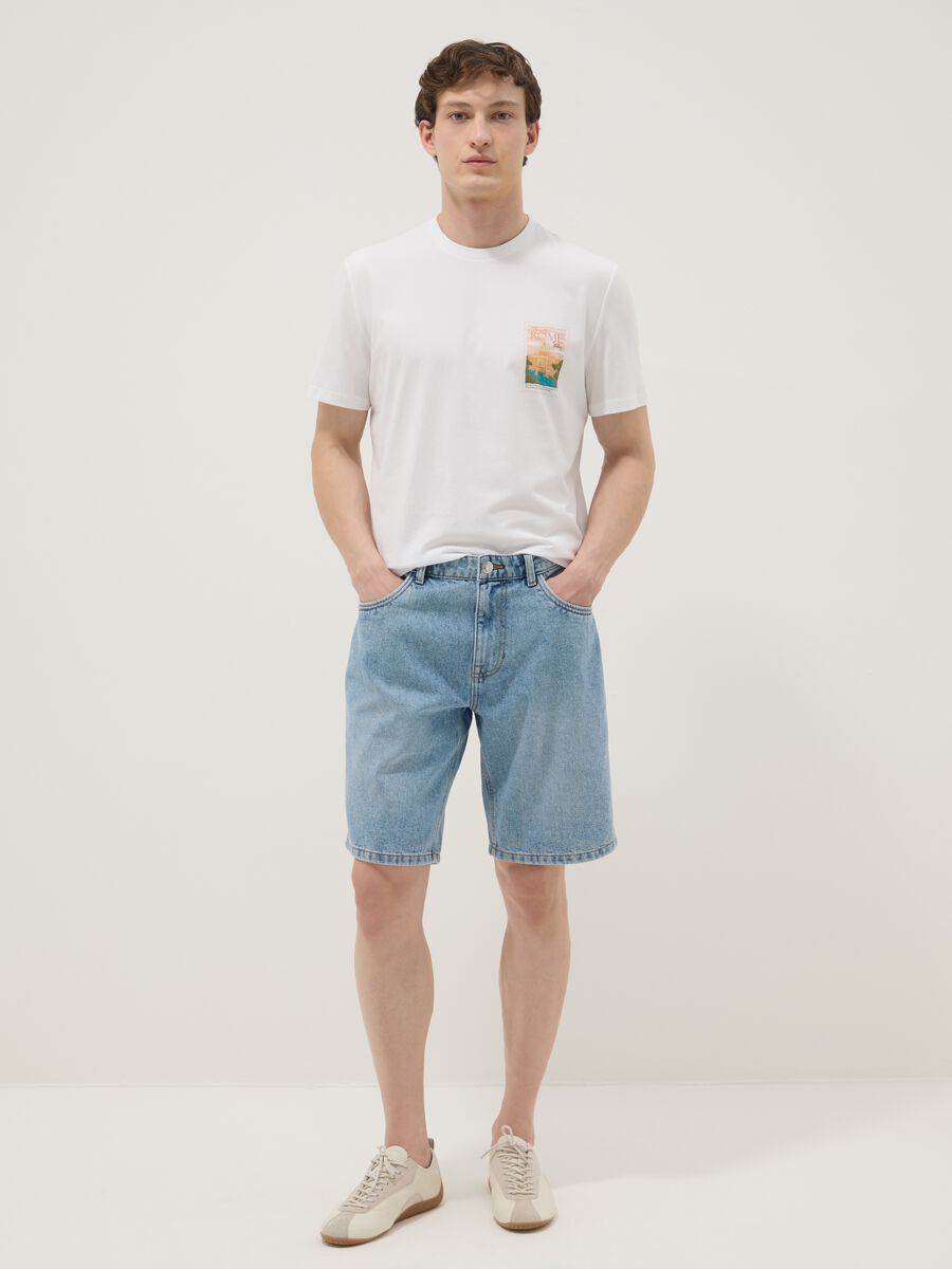White pure cotton T-shirt with applied print, regular fit_1