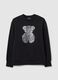 Black cotton blend relaxed fit sweatshirt with glittery teddy bear_4