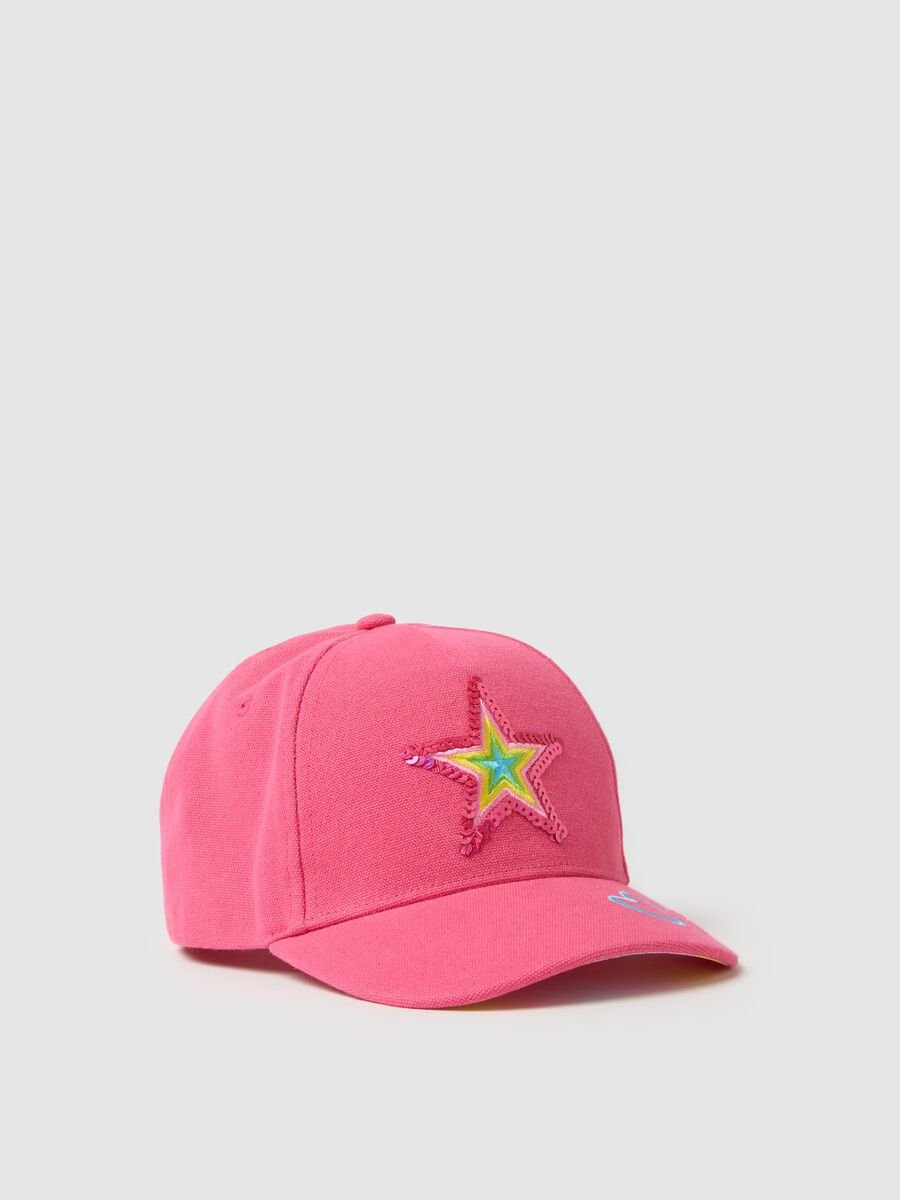 Girls' Pink Pure Cotton Hat with Embroidered Star_0